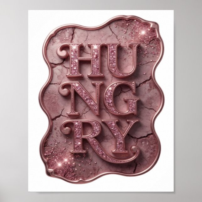 Trendig Rosa HUNGRIG slogan design Poster (Framsidan)