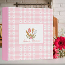 Trendig rosa köksredskap Bow Gingham Kokbok