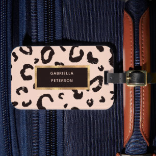 Trendig Rosa Leopard Mönster & Namn Bagagebricka