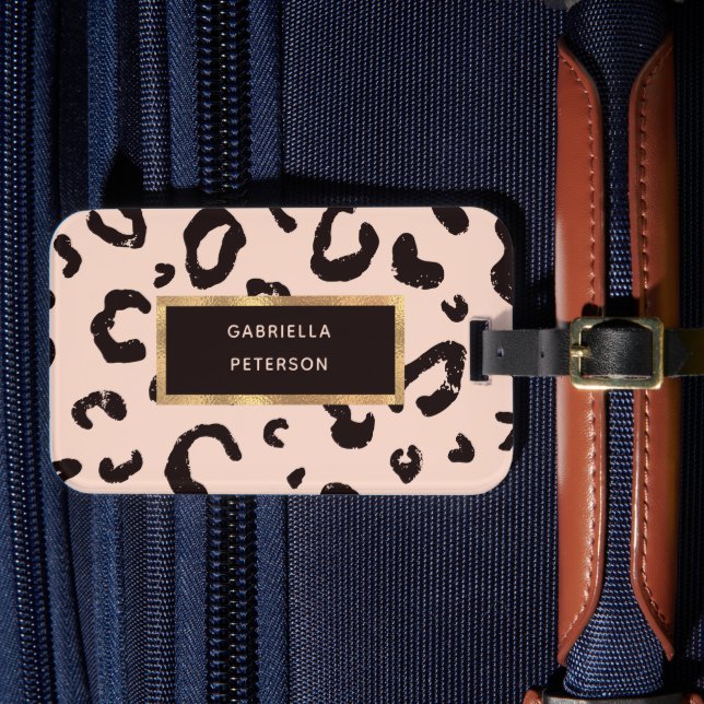 Trendig Rosa Leopard Mönster & Namn Bagagebricka (Framsida Insitu 4)
