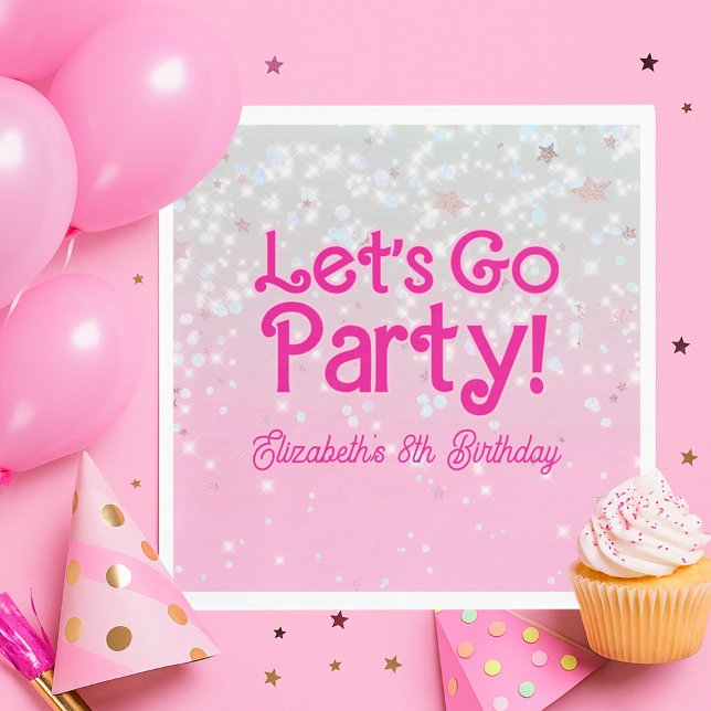 Trendig Rosa Let's Go Party Födelsedag Pappersservett (Trendy Pink Let's Go Party Birthday Napkins)