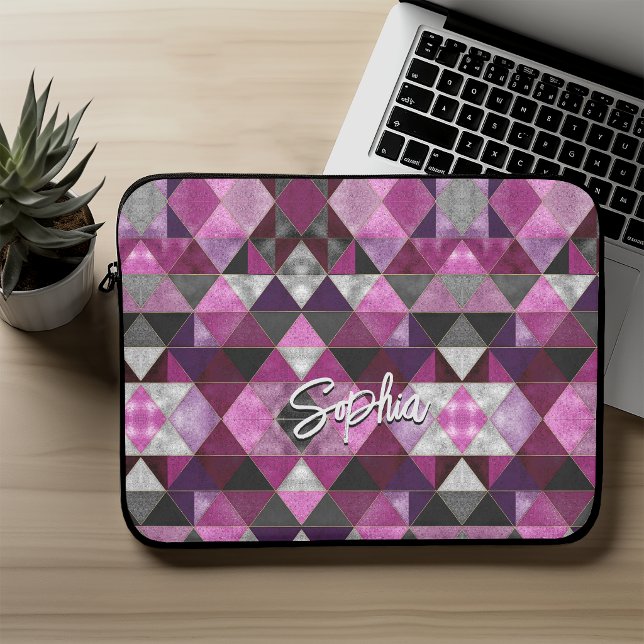 Trendig rosa lila grå geometrisk laptop fodral (Skapare uppladdad)