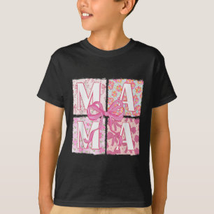 Trendig Rosa Mamma Coquette Bow Blommigt Retro Mam T Shirt
