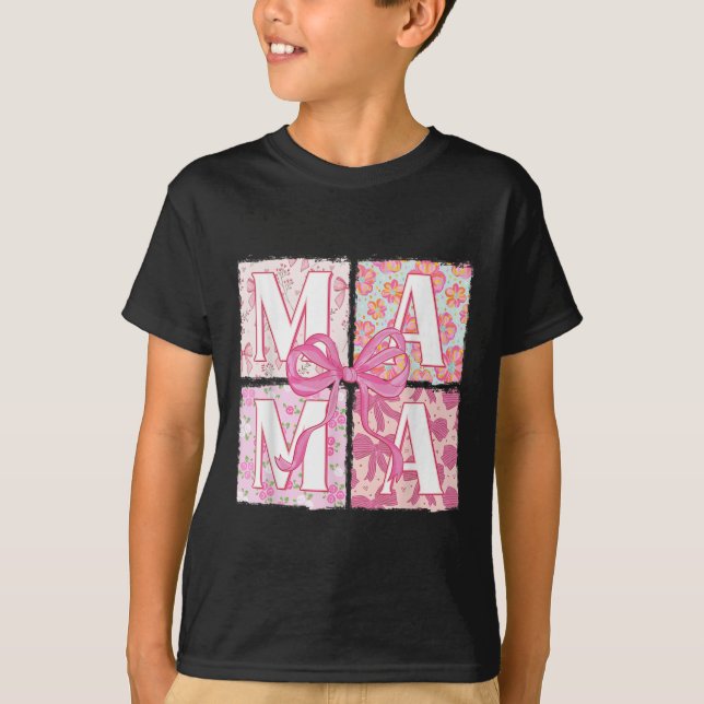 Trendig Rosa Mamma Coquette Bow Blommigt Retro Mam T Shirt (Framsida)