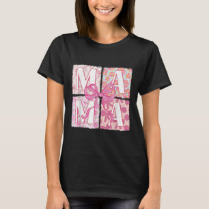 Trendig Rosa Mamma Coquette Bow Blommigt Retro Mam T Shirt