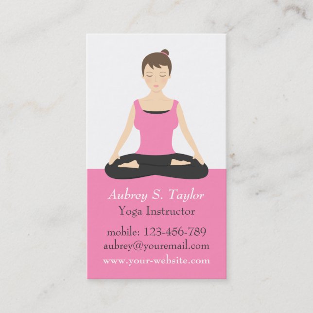 Trendig rosa meditation kvinnlig yogatränare visitkort (Framsida)