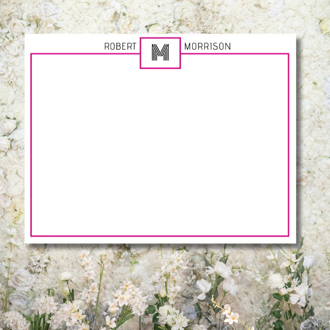 Trendig rosa monogram brevpapper notkortsedel inbjudningar (Skapare uppladdad)
