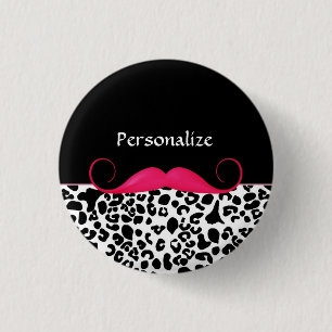 Trendig Rosa Mustache Girly Leopard-utskrift med N Knapp