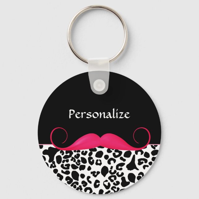 Trendig Rosa Mustache Girly Leopard-utskrift med N Nyckelring (Framsida)