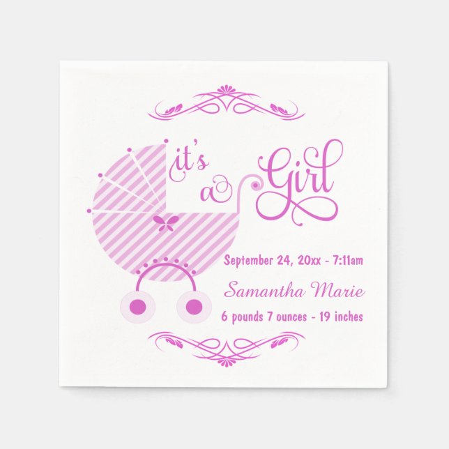 Trendig Rosa Nyfödd bebis Girl Papper Napkins Pappersservett (Framsidan)