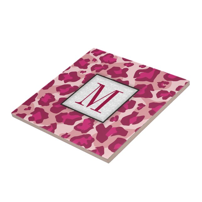 Trendig rosa och leopard monogram kakelplatta (Sidan)