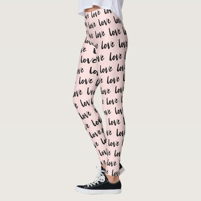 Trendig  Rosa och svart Kärlek-typografi Leggings (Vänster)
