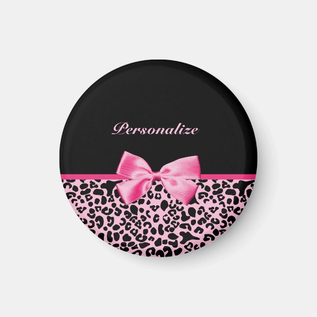 Trendig Rosa och svart Leopard Shock rosa Ribbon Magnet (Framsidan)