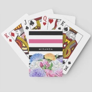 Trendig Rosa och svart Rand Blommigt med Namn Casinokort