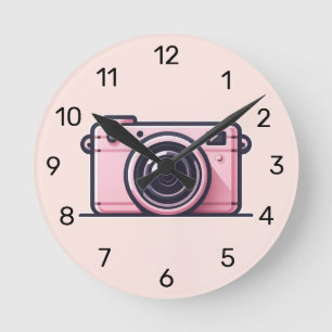 Trendig rosa ögonblicksbild fotograferingskamera f rund klocka