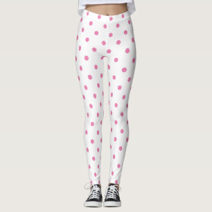 Trendig Rosa Polka punkt Mönster på vit retro Leggings