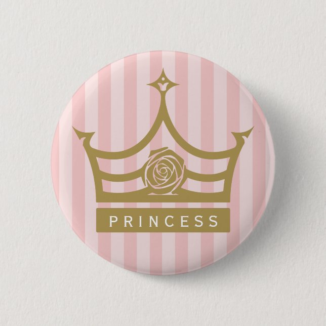 Trendig Rosa Randig och Guld Ros Prinsessa Krona Knapp (Framsida)