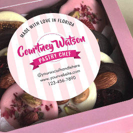 Trendig rosa-randig tårta Bageri Konditor Runt Klistermärke