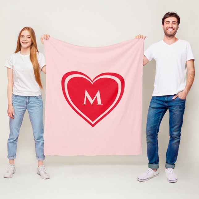 Trendig Rosa Red Heart Monogram Valentine's Fleecefilt (På plats)