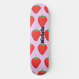 Trendig Rosa & Red Strawberry Mönster Personlig Mini Skateboard Bräda 18,5 Cm