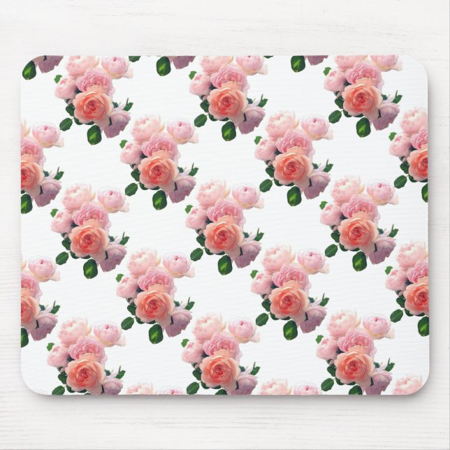 Trendig Rosa ros Blommigt Vattenfärgsbildtextmall Musmatta (Framsidan)