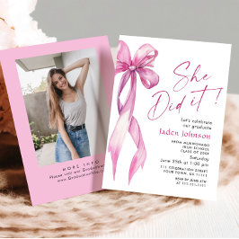 Trendig Rosa ros Bow Ribbon PHOTO Studentfest Inbjudningar