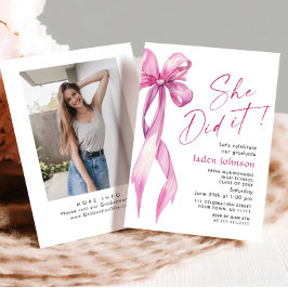 Trendig Rosa ros Bow Ribbon PHOTO Studentfest Inbjudningar