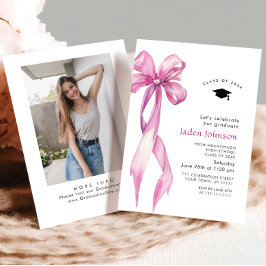 Trendig Rosa ros Bow Ribbon PHOTO Studentfest Inbjudningar