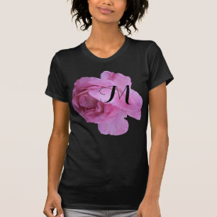 Trendig rosa rosblomma svart M monogram anpassa T Shirt