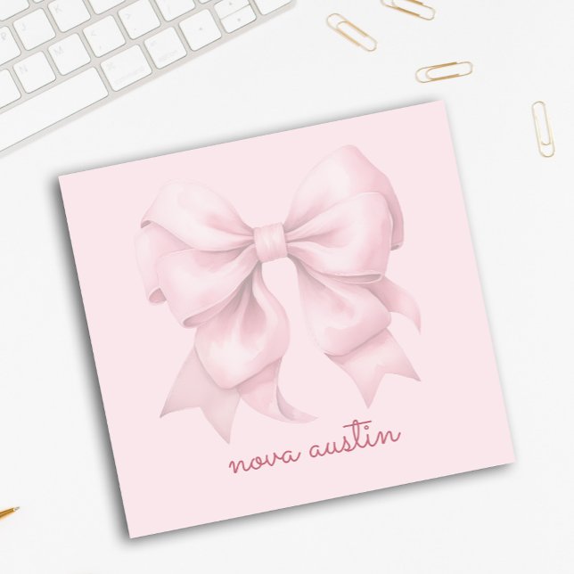 Trendig rosa rosett personlig med namnmonogram post-it block (Skapare uppladdad)