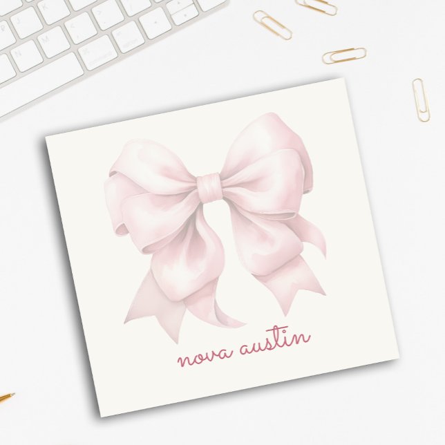Trendig rosa rosett personlig med namnmonogram post-it block (Skapare uppladdad)