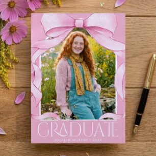 Trendig Rosa Slöja Examen Foto Tillkännagivande