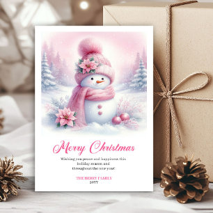 Trendig Rosa Snöman Digital Julscen Kort