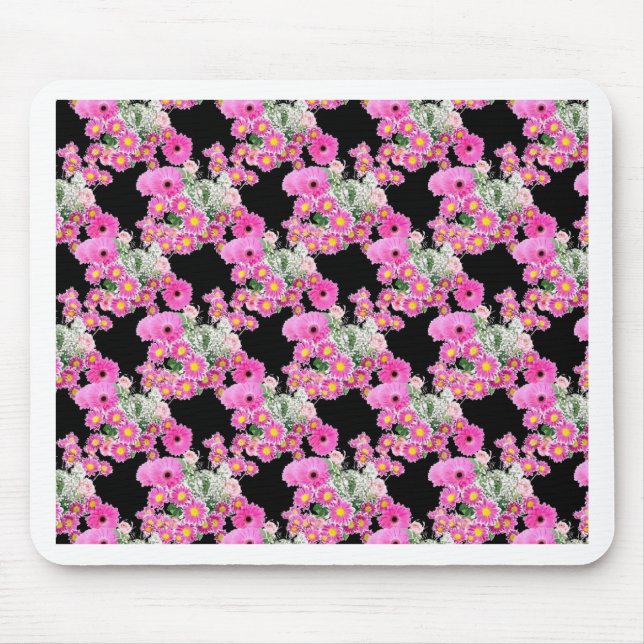Trendig Rosa svart blomster Mönster tillbehör Musmatta (Framsidan)
