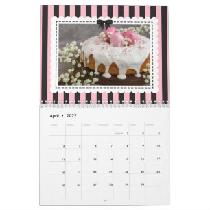 Trendig rosa svarta ränder Bow Promo-foton Kalender