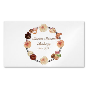 Trendig Rosa Sweets Bakery Watercolor Blommigt Magnetiska Visitkort