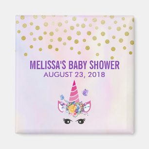 Trendig Rosa Unicorn Confetti & Flowers Baby Showe Magnet