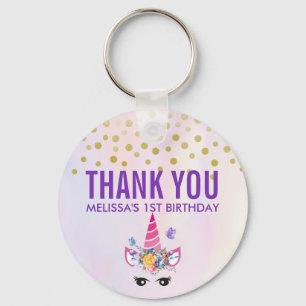Trendig Rosa Unicorn Confetti & Flowers Birthag Nyckelring