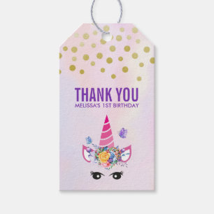 Trendig Rosa Unicorn Confetti & Flowers Tack Presentetikett