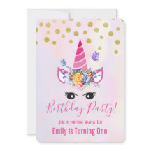 Trendig Rosa Unicorn with Flowers Födelsedagsfest