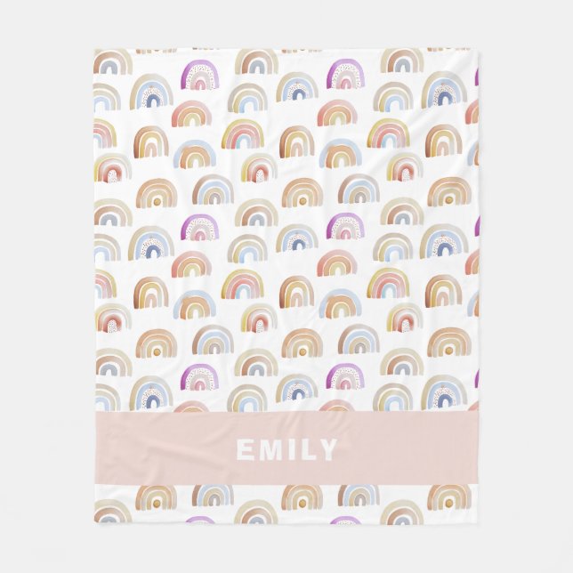 Trendig Rosa vattenfärgsregnbåge Fleecefilt (Framsidan)