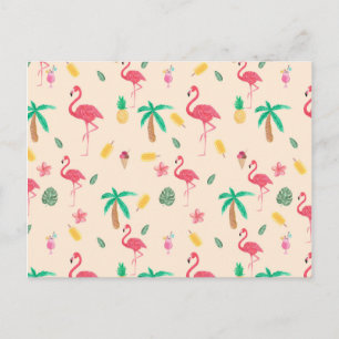 Trendig rosa vattenfärgstropiska flamingo-blommigt vykort