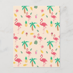Trendig rosa vattenfärgstropiska flamingo-blommigt vykort
