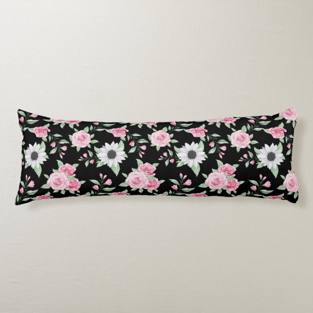 Trendig Rosa Vit Blommig Kroppskudde (Framsidan)