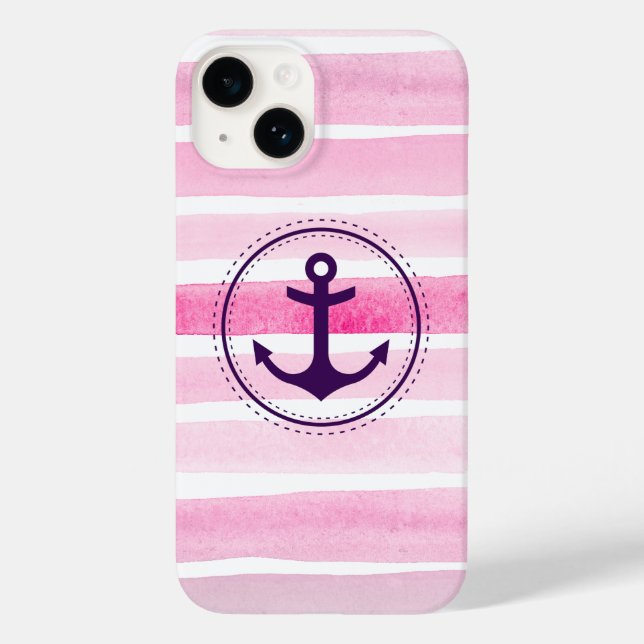 Trendig Rosa Vita vattenfärger Lila Anchor Fodral- (Baksida)