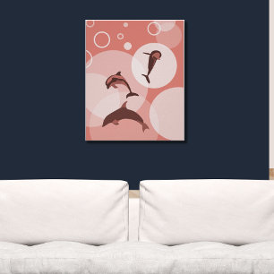 Trendig Rosa Wave Jumping Dolphins Poster