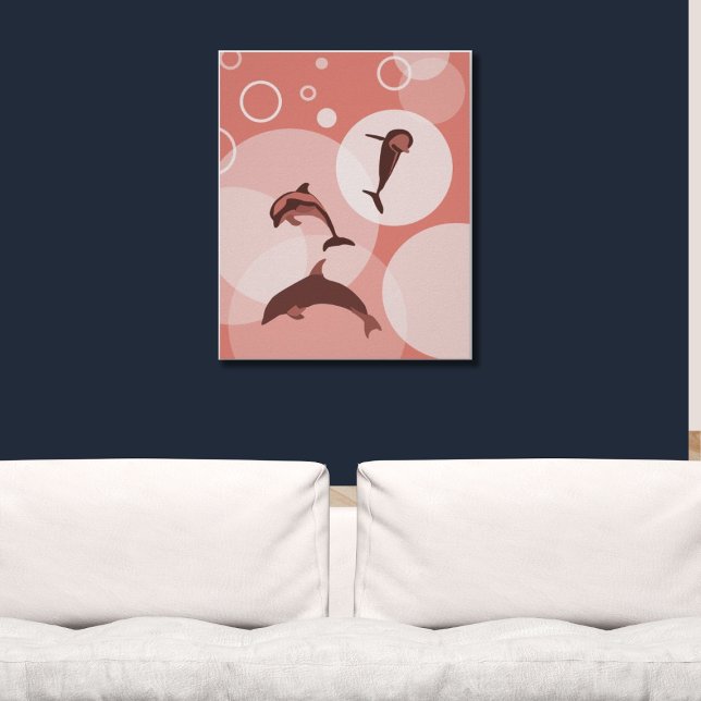 Trendig Rosa Wave Jumping Dolphins Poster (Pink Wall Art Three Jumping Dolphins)