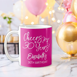 Trendig Rosa Whimsical Hand plockade 30års födelse Kaffemugg