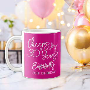 Trendig Rosa Whimsical Hand plockade 30års födelse Kaffemugg