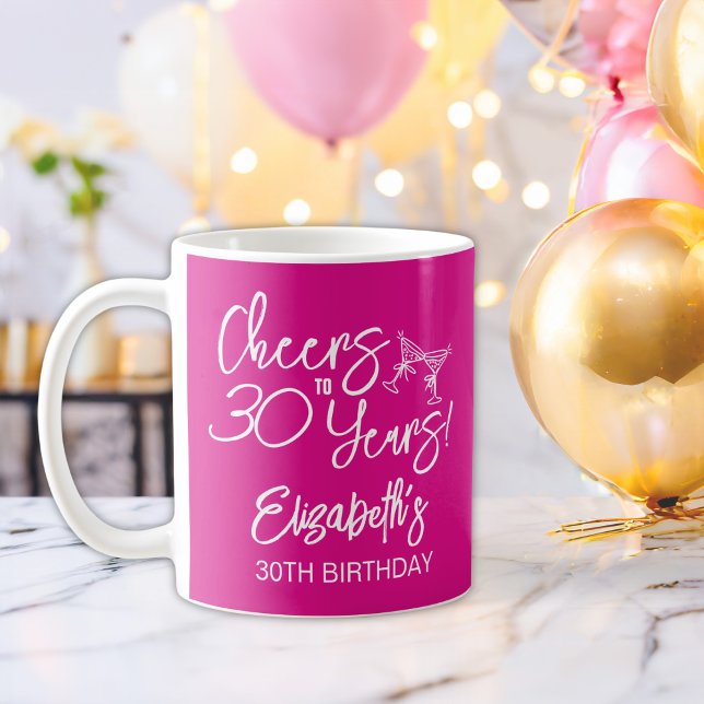 Trendig Rosa Whimsical Hand plockade 30års födelse Kaffemugg (Skapare uppladdad)
